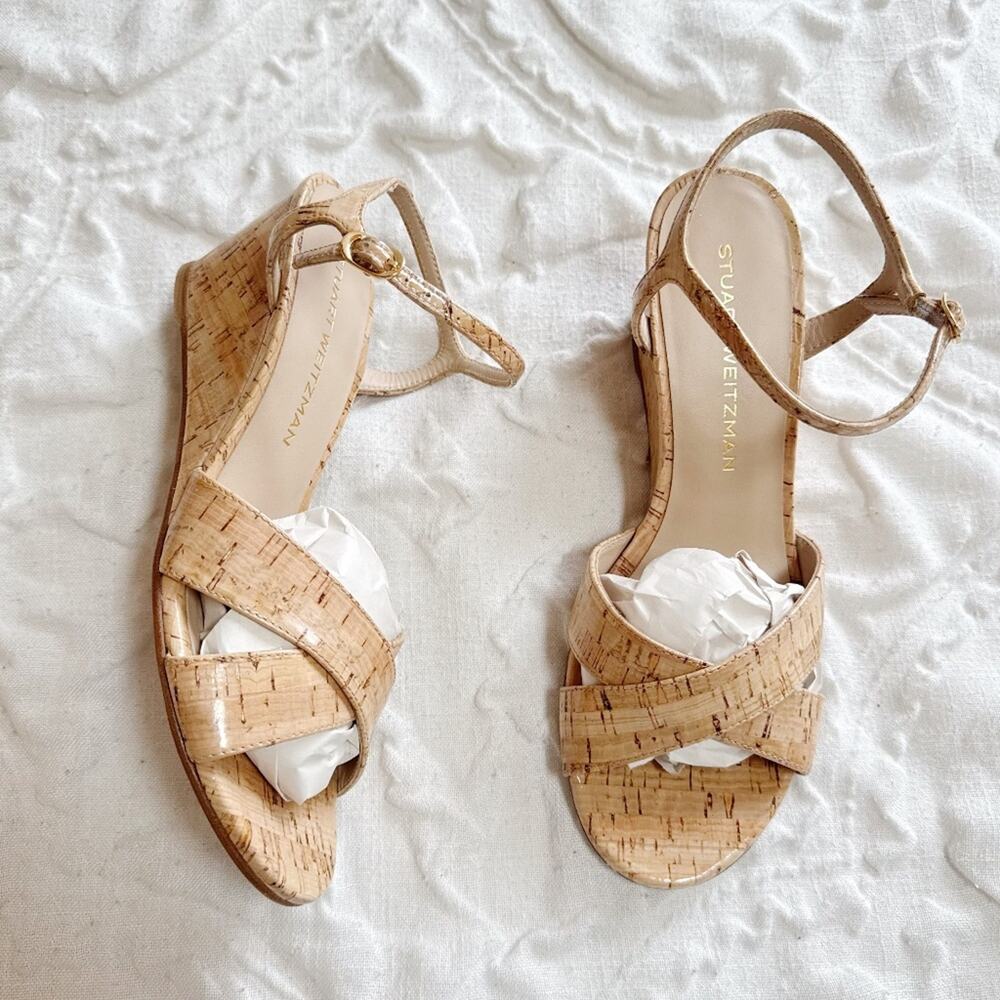 Stuart Weitzman Dayna Ankle Strap Wedge Sandal Size 9.5 - Picture 3 of 9